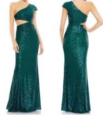 Ieena Mac Duggal 42022 Green Sequined One Shoulder Cut Out Evening Gown Maxi 2