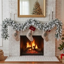 2 Pcs Snow Flocked Alaskan Pine Artificial Christmas Garland Thick White Wint...