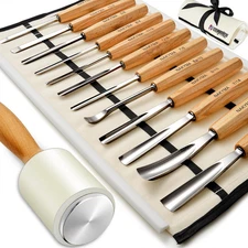 Wood Carving Kit, 12 PCS Wood Carving Set - Wood Carving Tools with Canvas Case,