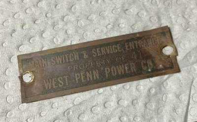 #ad Vintage West Penn Power Co Brass Machine Tag Badge Plate Pittsburgh $12.95