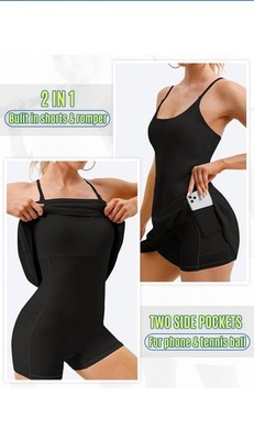 Ewedoos Tennis Dress w/Built in Shorts & Bra (Black, XL)