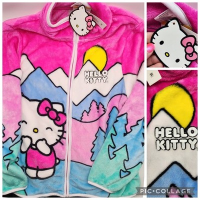 Hello Kitty All over Mountain design Zip up Fleece Jacket Scenic View  SOOO SOFT