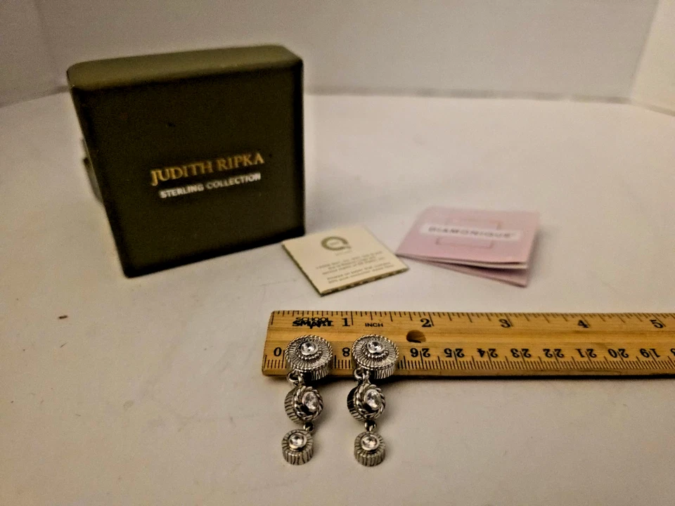 Judith Ripka QVC Sterling Silver & CZ Dangling Clip On Earrings Diamonique - Image 4 of 4