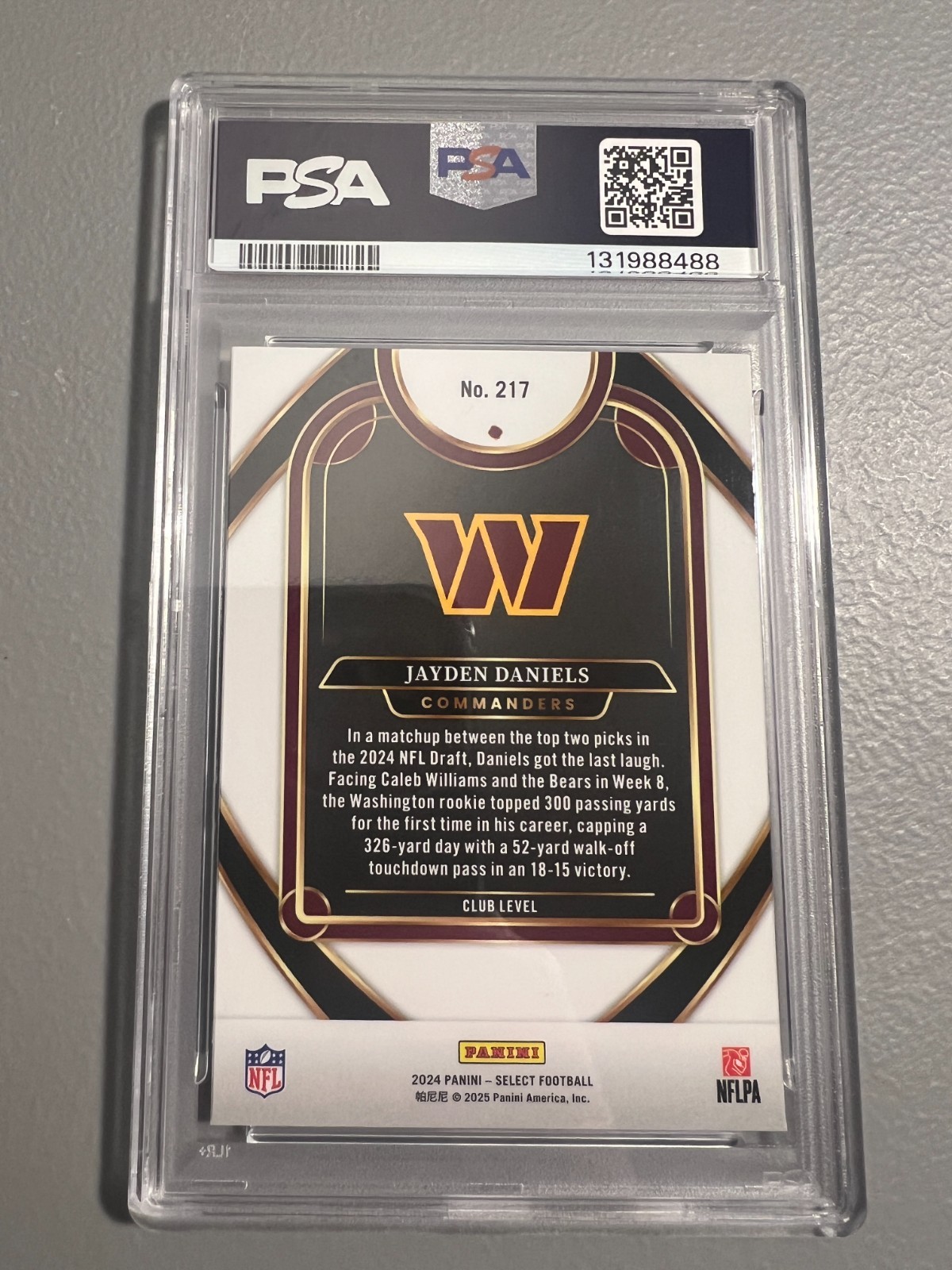 2024 Panini Select - Jayden Daniels ( Commanders ) Club Level Rookie #217  PSA 9 view 2