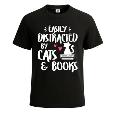 Leicht abgelenkt von Katzen und Büchern Neuheit Geschenk Herren T-Shirt lustig Shirt Top