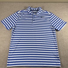 Nike Golf Polo Shirt Mens Large Blue White Striped Dri-FIT Performance Athletic