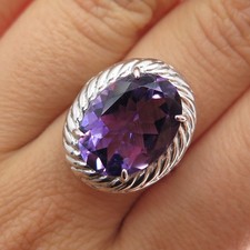 925 Sterling Silver Vintage Real Oval-Cut Amethyst Ring Size 6.75