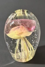  SPI HOME Jellyfish Glow In The Dark Art Glass Hand Blown Paperweight 3"