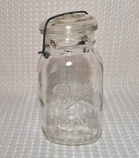 Vintage Antique Ball Ideal Mason Jar Quart Clear Glass Wire Bail Top Lid 16 E