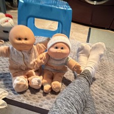 vintage Cabbage Patch twins Soft Body Baby Dolls Lot wOutfits Blue Eyes 80s -90s