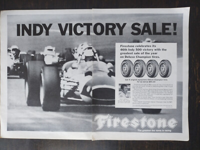 Vintage 1969 Firestone Tires Indy 500 Mario Andretti Two Page Original Ad 1223