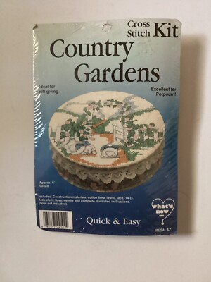 Quick & Easy COUNTRY GARDENS Cross Stitch 6'' Round Box Kit - New