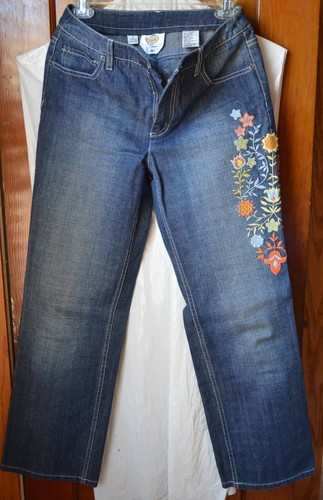 Talbots Stretch Floral Embroidered Blue 