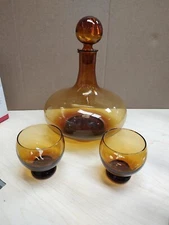 Blenko Designer Wayne Husted Stelvia/PeeDee Imports of Italy Amber Decanter Set