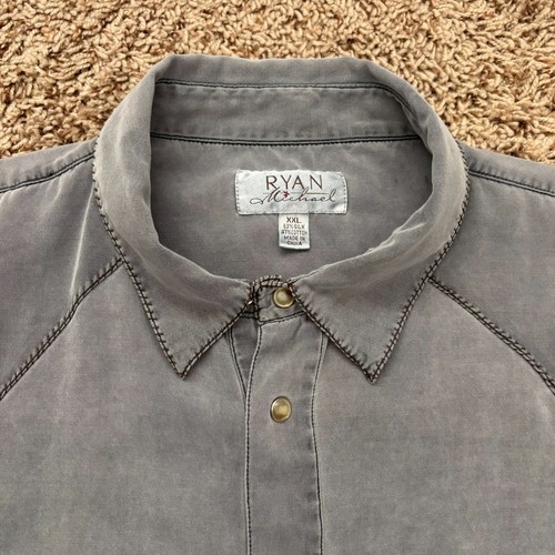 Ryan Michael Pearl Snap Shirt Men's 2XL Gray Long Sleeve Pockets Western Silk - Picture 2 of 16