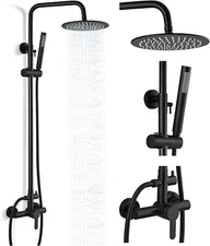 Exposed Shower Faucet Set 8" Rain Shower Combo Matte Black 2 Function System Set