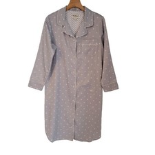 Norm Thompson Nightgown Polka Dot Gray White Button Down Petite Small PS 