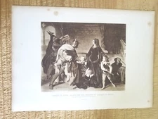 ARREST OF QUEEN HELENE & HER CHILDR.VTG 1800'S 15.7" x 11.2" ENGRAVING PRINT*EP7