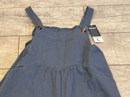 Himosyber Patchwork Dual Pocket Jumpsuit Loose Blue Boho Wide Leg L Chore NWT - Picture 2 of 16