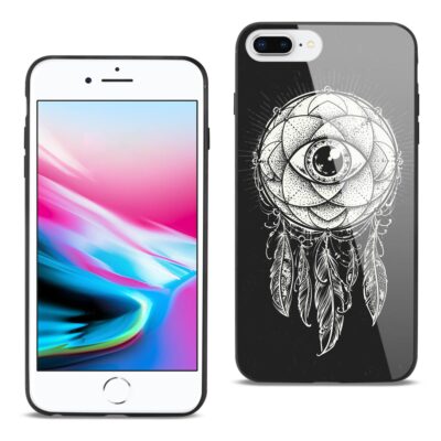 Reiko iPhone 8 Plus Hard Glass Design TPU Case with Dreamcatcher Design in Black