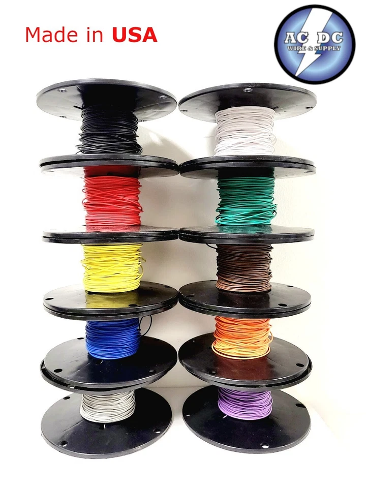 ACDCWIREANDSUPPLY 1000' AUTOMOTIVE WIRE 20 AWG HIGH TEMP GXL STRANDED WIRE 10 COLORS 100 FT EA