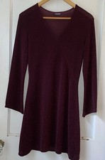 DEESSE Burgundy Metallic Faux Wrap Stretch Y2K Cocktail Evening Witchy Dress S/M