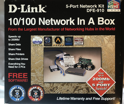 D-Link DFE-910 10/100 Network In A Box - NEW 5 Port Network Kit SEALED