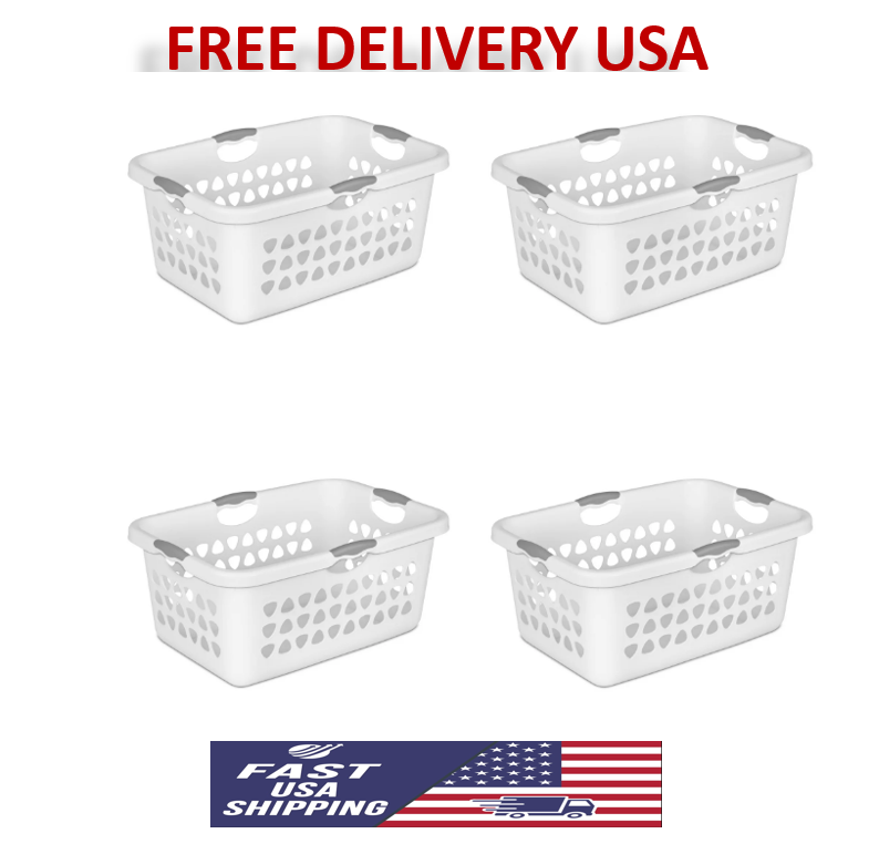 Sterilite 2 Bushel Ultra™ Laundry Basket Plastic Adult, White, Set of 4