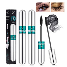 2 Pack Lash Cosmetics Mascara 5X Longer Lash Mascaras, 2 in 1 Black Mascara Wate