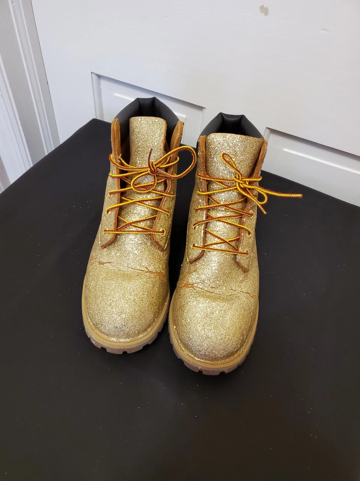 Timberland STIVALI allacciati in pelle con glitter oro taglia 6