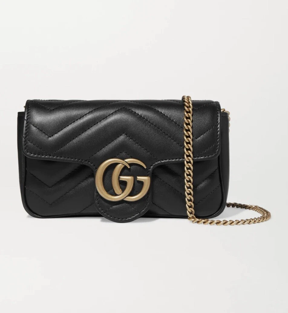 GG Marmont super mini bag in black chevron leather