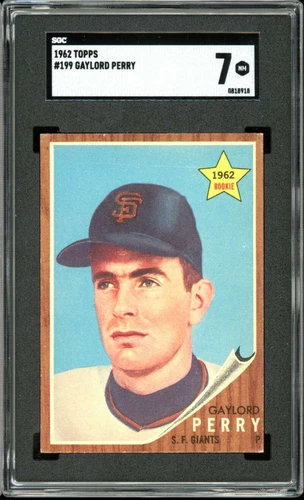 1962 Topps #199 Gaylord Perry RC Star Rookie Giants HOF SGC 7 NM Near Mint
