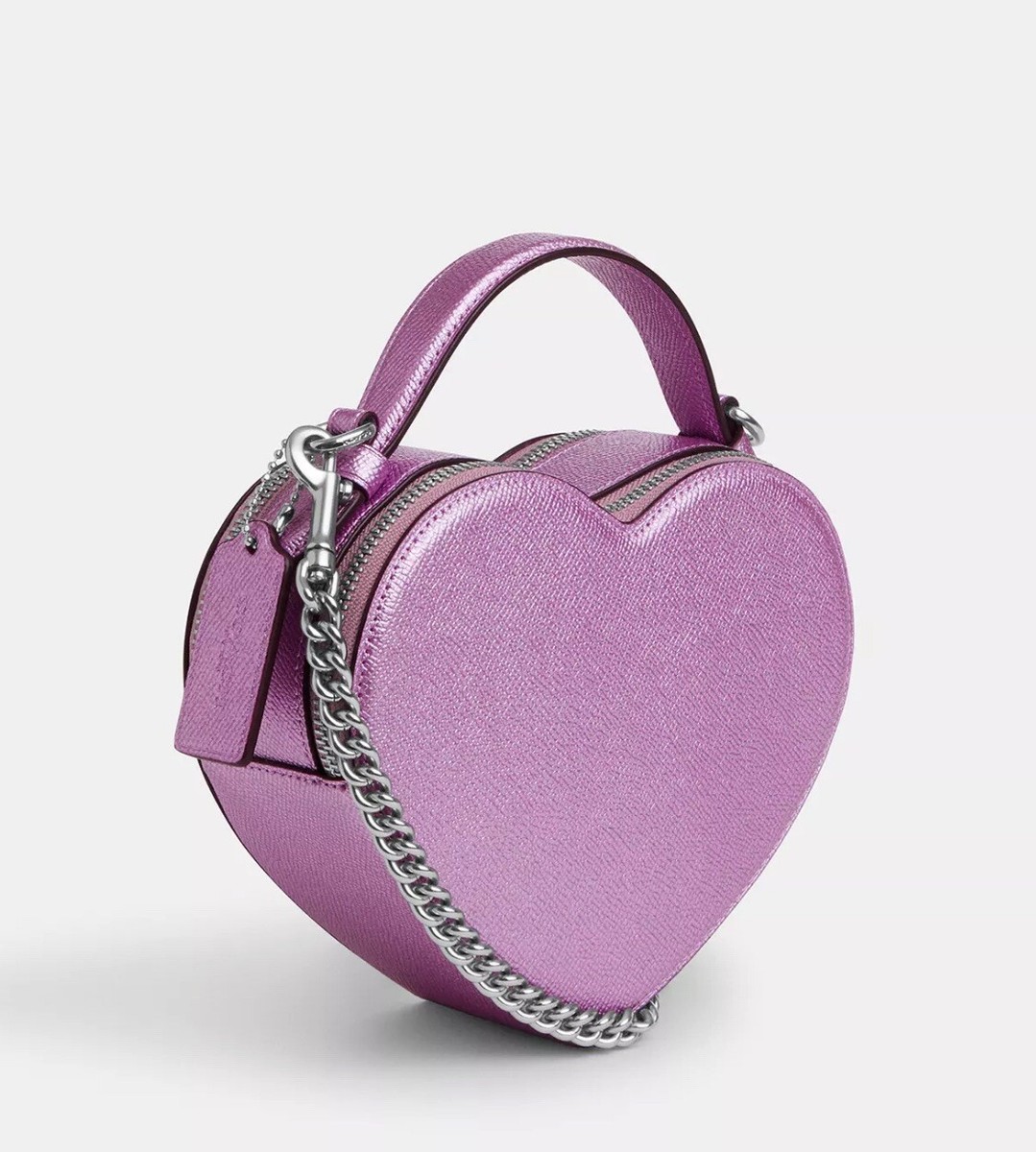 Coach Heart Crossbody Bag in Metalic Crossgrain Leather Lilac
