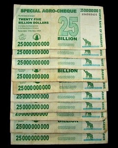 10 pcs x Zimbabwe  25 Billion Dollar  agro cheque banknotes 