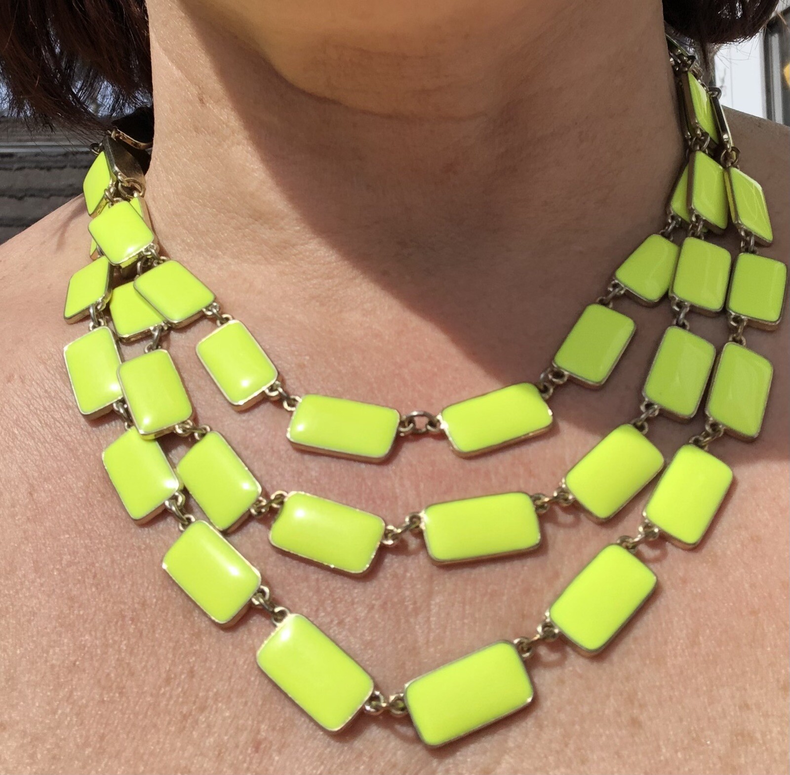 80’s Chartreuse Enamel Adjustable Multi Strand Ne… - image 1