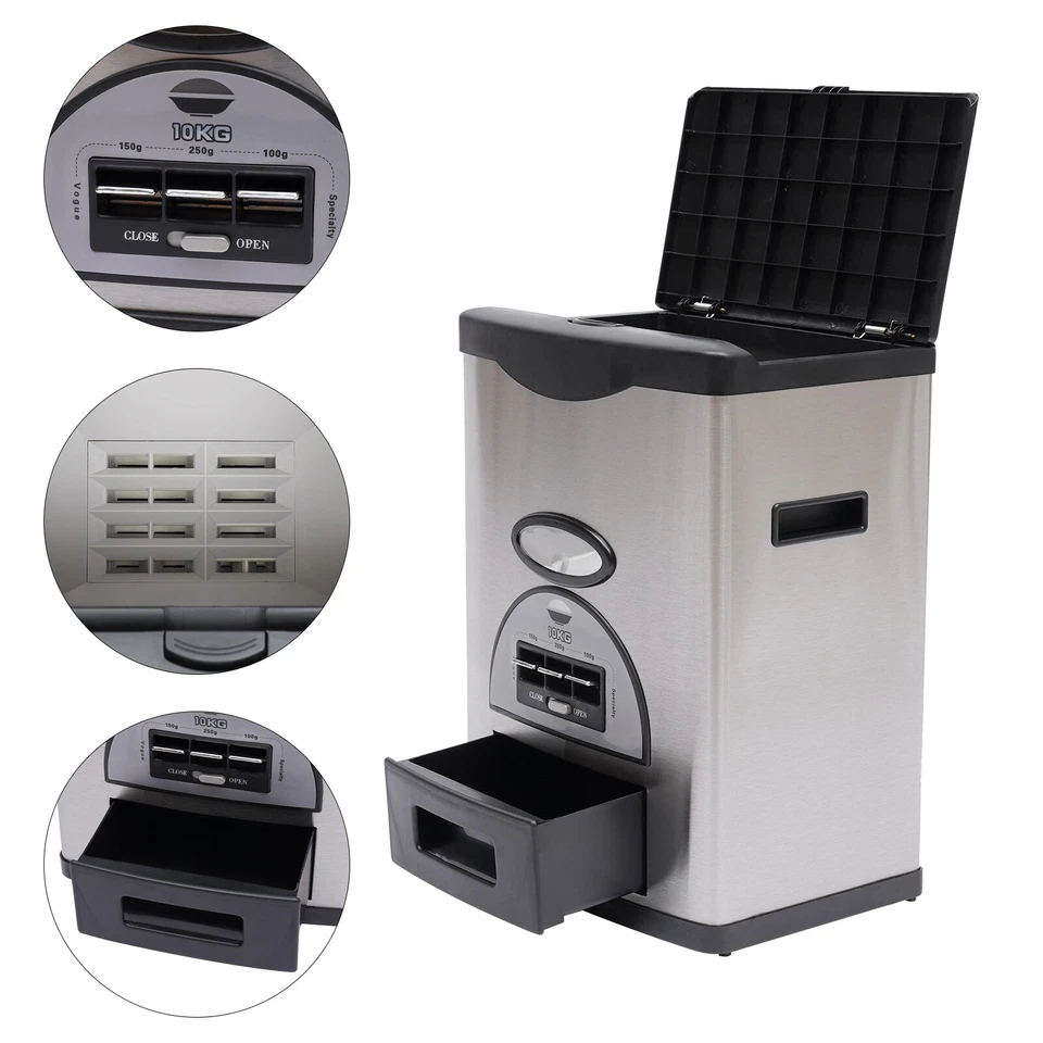 Dispensador automático de arroz de 10 kg sellado contenedor de arroz de acero inoxidable almacenamiento Foto 3 de 4