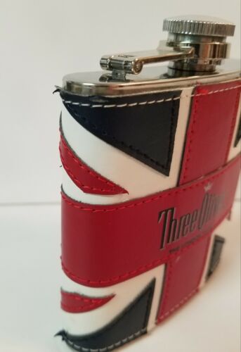 Three Olives 6oz Stainless Steel Flask Leather Wrapped Flag of Great Britain - Picture 6 of 6