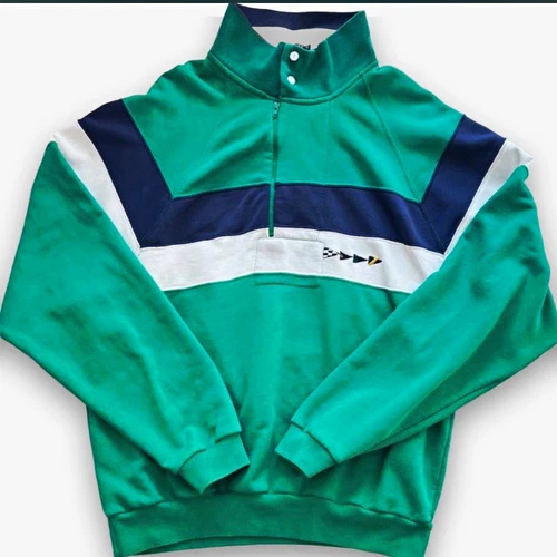 Nautica Men's Green Colorblock 1/4 Zip Mock Neck Pullover Sweatshirt XL 90s vtg  - product listing photo