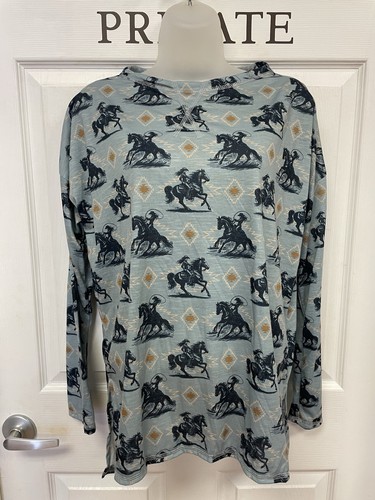Lucky & Blessed Blue Western Top S NWOT 