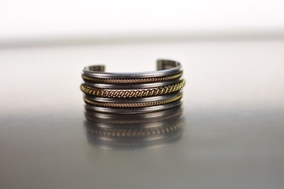 TAHE HEAVY STERLING SILVER 1/20 12K GOLD FILLED GF CABLE WIDE CUFF BRACELET