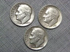 Roosevelt Dimes (Lot Of Three) 1946 P, 1954 D, 1956 P.
