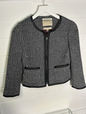 Banana Republic Black White Italian Tweed Cotton Blend Womens Jacket Size O p