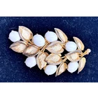 Schiaparelli Vintage Brooch Signed Gold-Plated WHITE Cabochons RARE