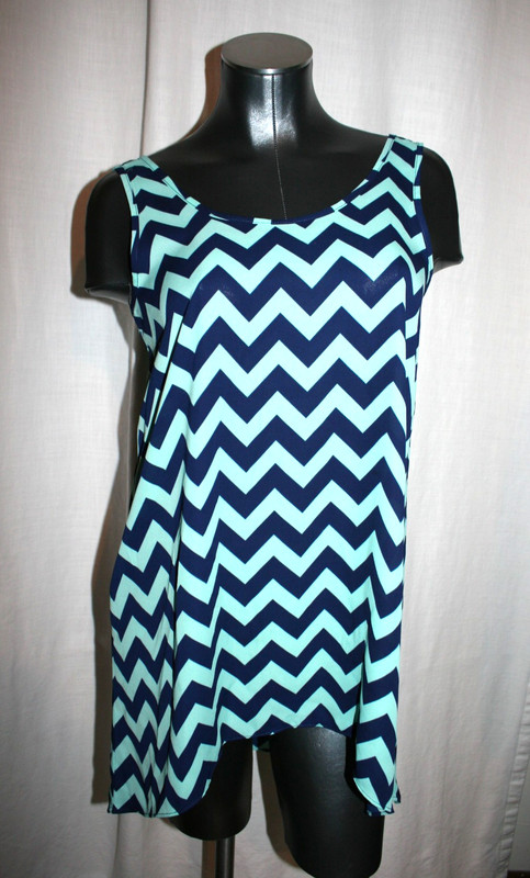 NEW Womens Pink Republic High Low Chevron Print Top Dress Teal Blue Sleeveless M