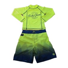 Body Glove Boys 2 Piece Rash Guard/Swim Trunks Set Size 5/6 Neon Yellow Blue NWT