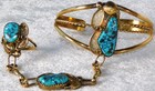 Vintage Navajo Turquoise 12k Gold Filled Sterling Silver Slave Bracelet Ring — photo 1