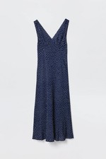Rixo Sandrine Polka-Dot Woven  Dress In Navy Blue Size 14 Immaculate Condition