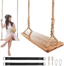 Wooden tree swing adjustable rope straps 500lbs load for indoor outdoor