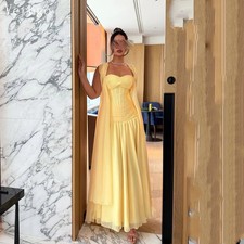 Yellow Chiffon Evening Dresses Off The Shoulder A Line Formal Dress Prom Gowns