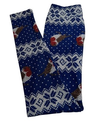 LuLaRoe Leggings OS One Size Animal BLUE BIRD Winter Sweater Snowflake Fun Knit